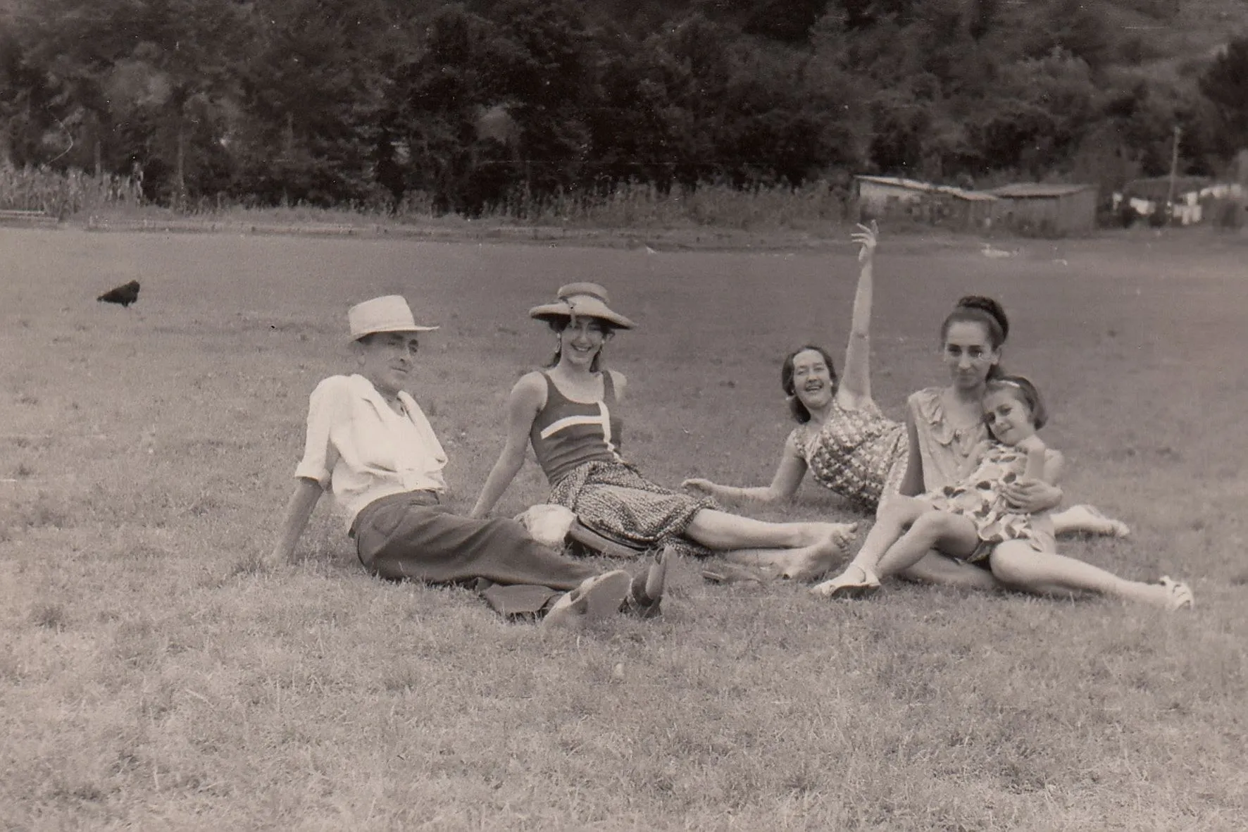 Un après-midi en famille dans l'herbe, photographie ancienne.