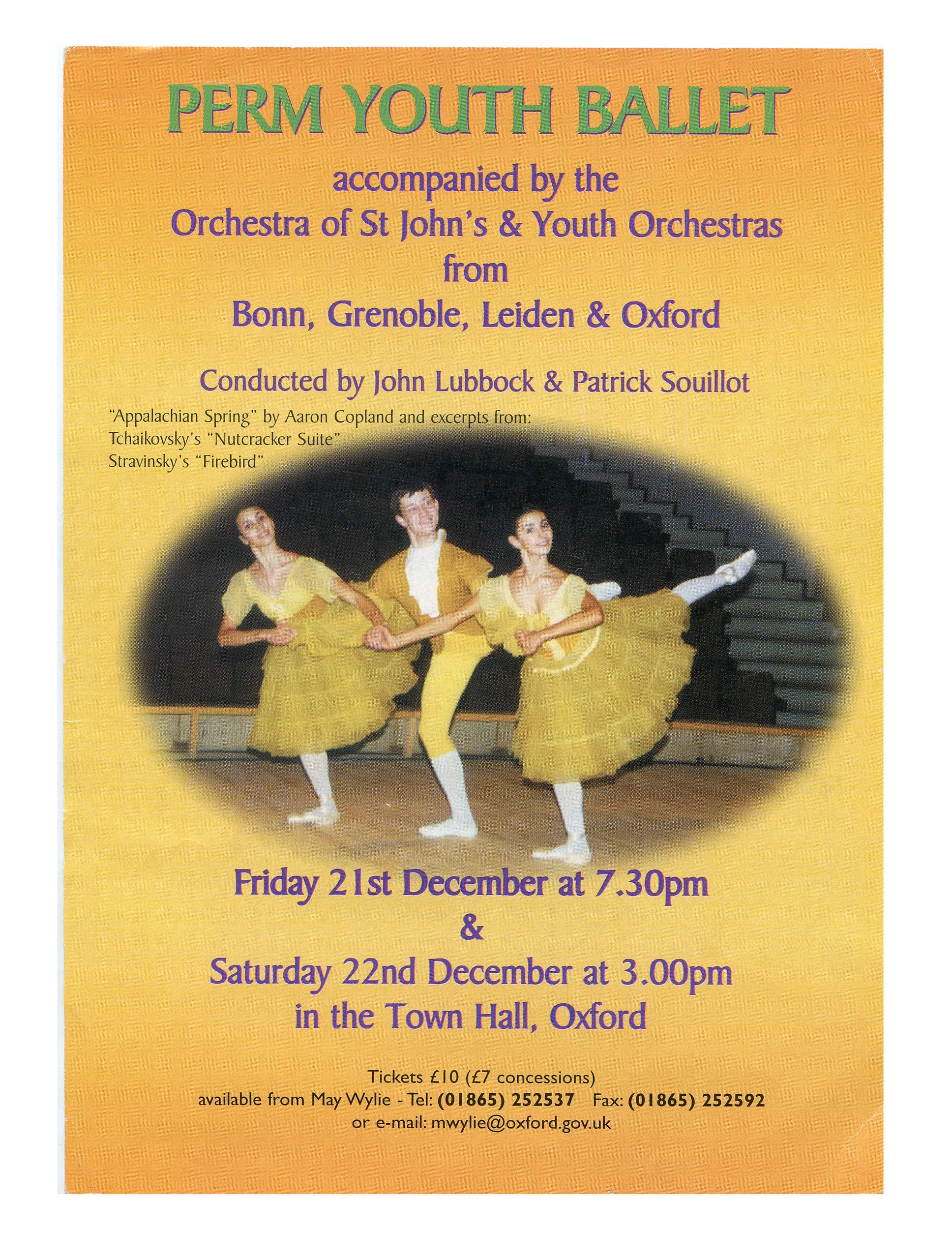 Affiche du Perm Youth Ballet pour deux représentations au Town Hall d'Oxford.