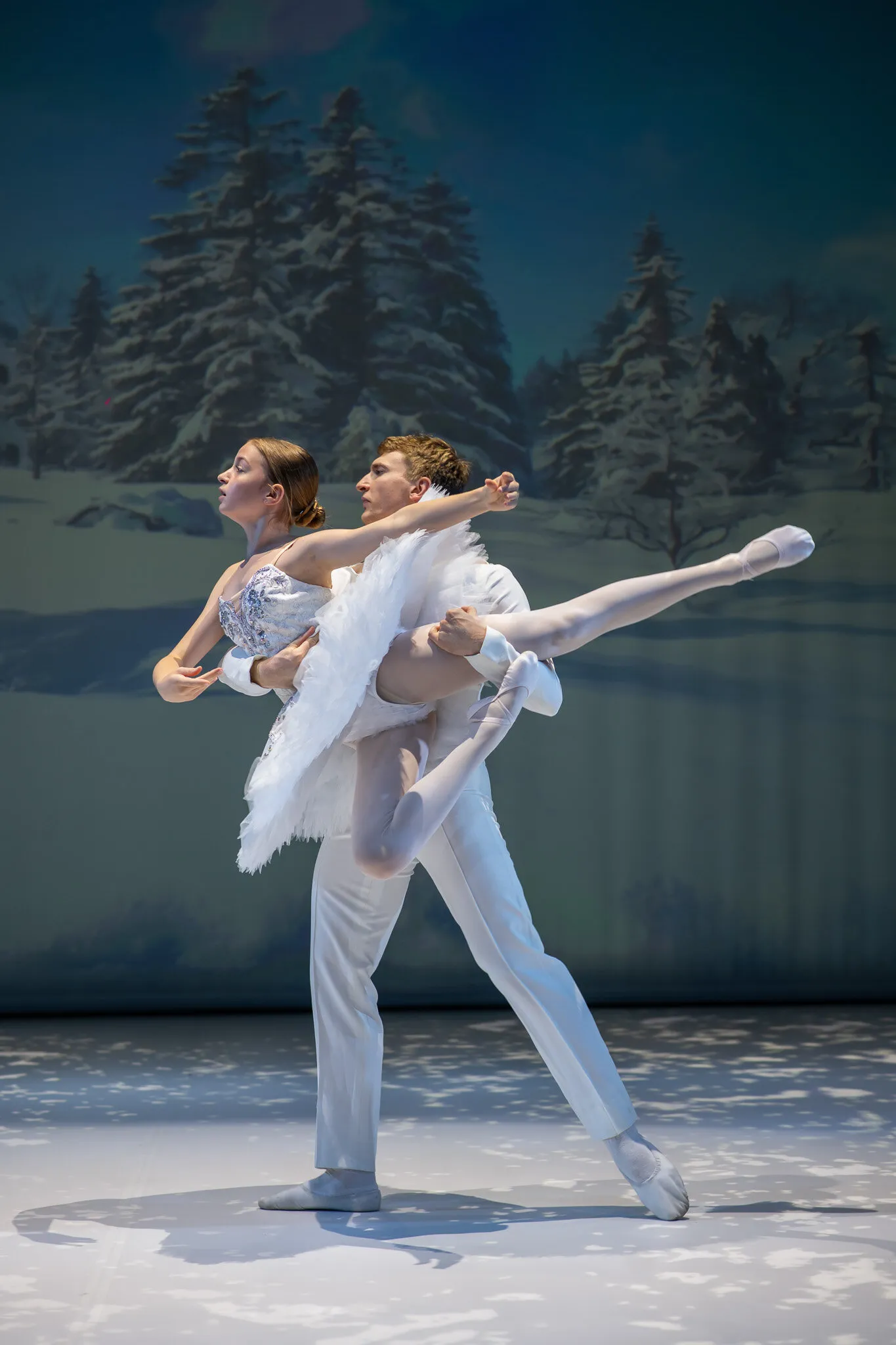 The invited professional dancers rehearse the snow pas de deux in the morning.
