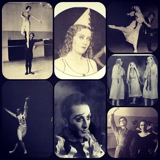 Photographies de famille anciennes : plusieurs générations de danseurs, en scène et en studio.